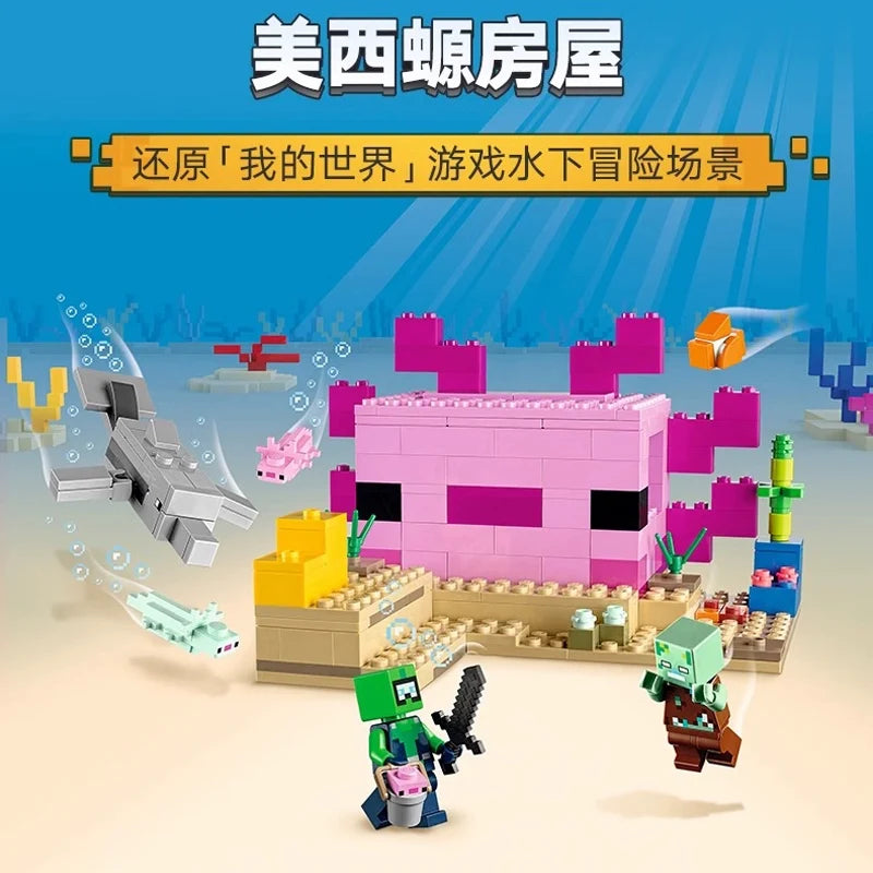 Top view of the axolotl habitat building block set