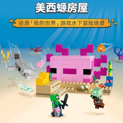 Top view of the axolotl habitat building block set