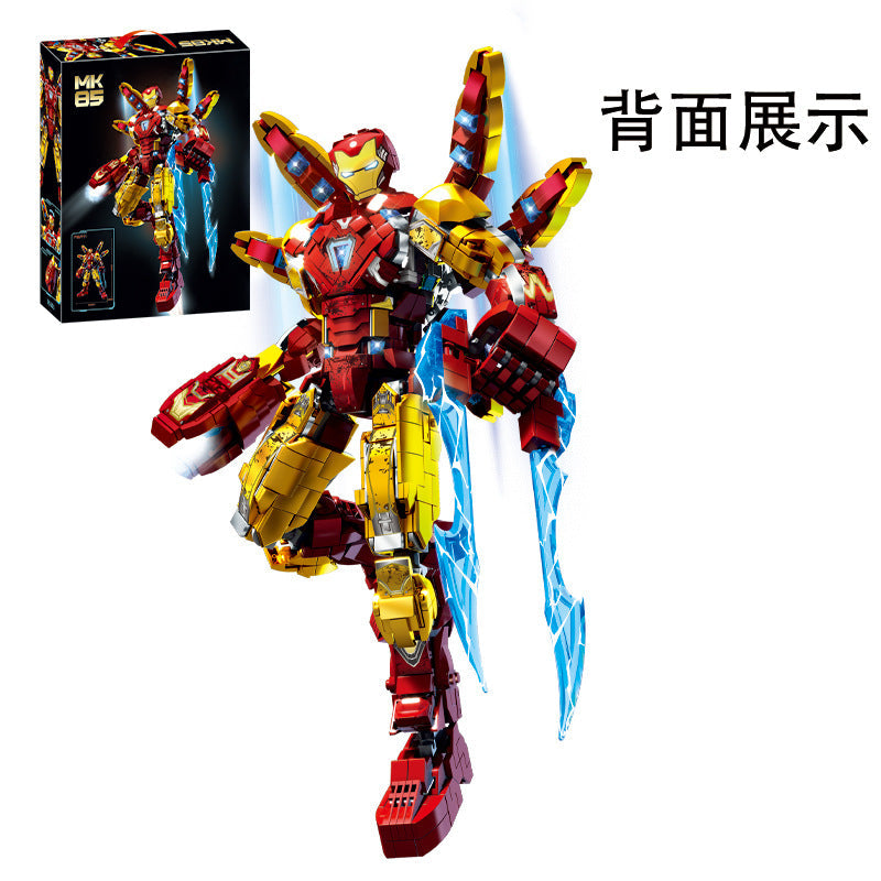 Angle view of the assembled Iron Man MK85 set