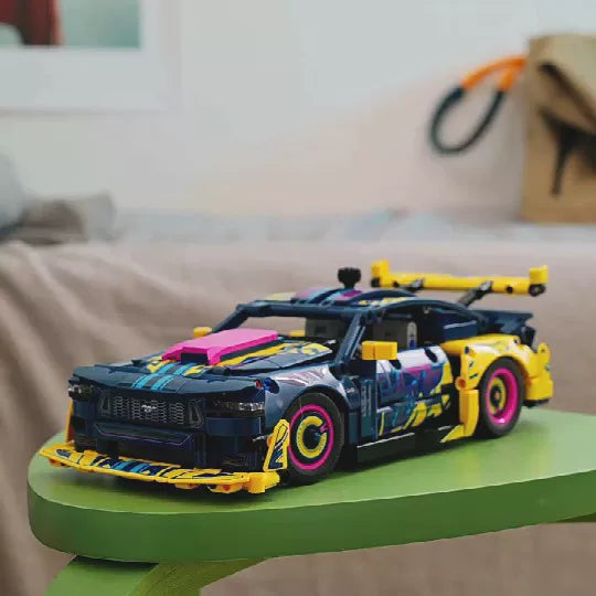 Side angle of the Ford GT and Mustang building set