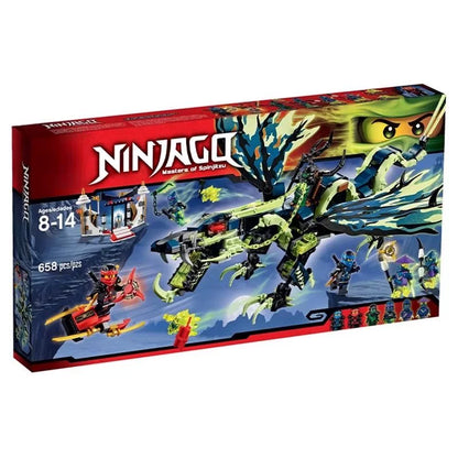 Assembled dragon building block model on display