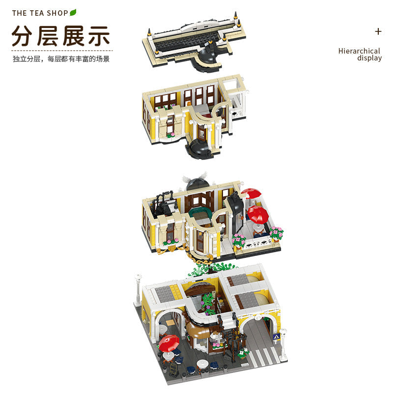 tea shop building block set interior detail
