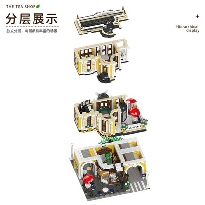 tea shop building block set exterior detail view