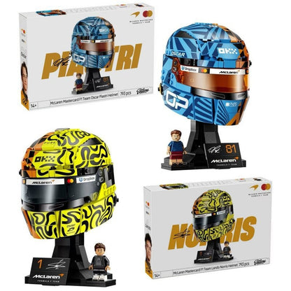 Driver helmet building block model on display