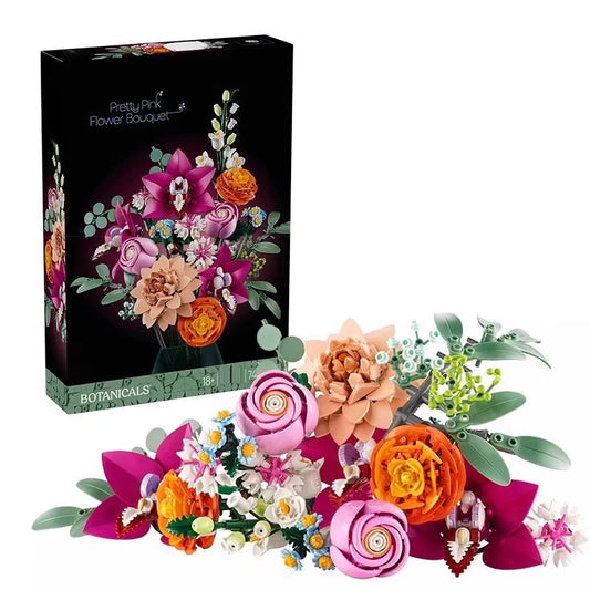 Pink flower bouquet building block set – finished model