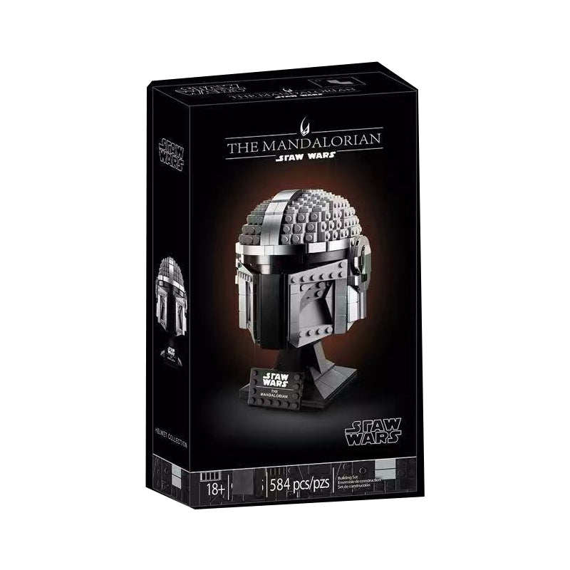 The Mandalorian helmet building block set assembled from bricks