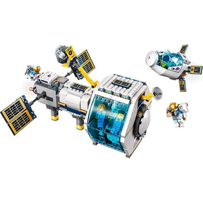 Lunar space station building block set assembled