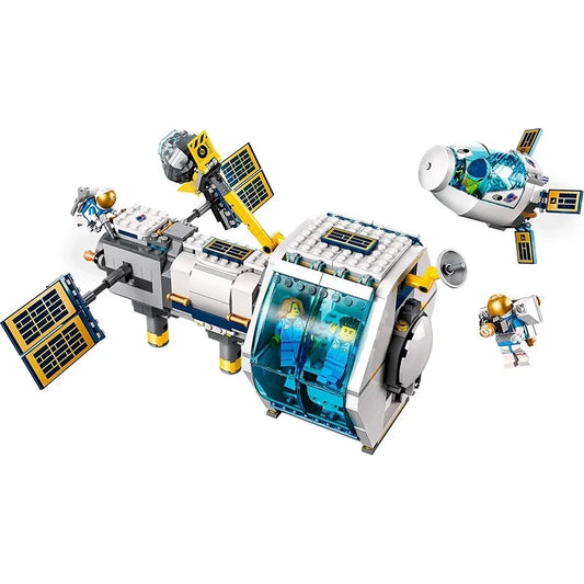 Lunar space station building block set assembled