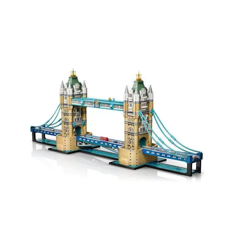 Finished Tower Bridge brick model shown from a side angle