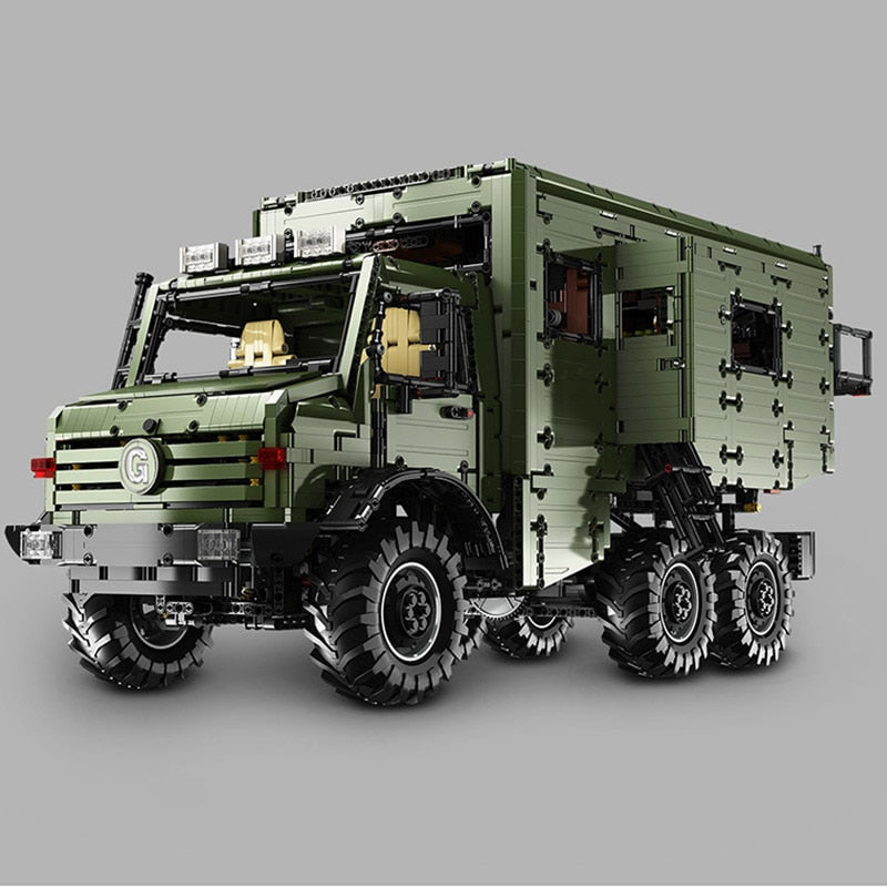 off-road utility truck building block model, side profile view