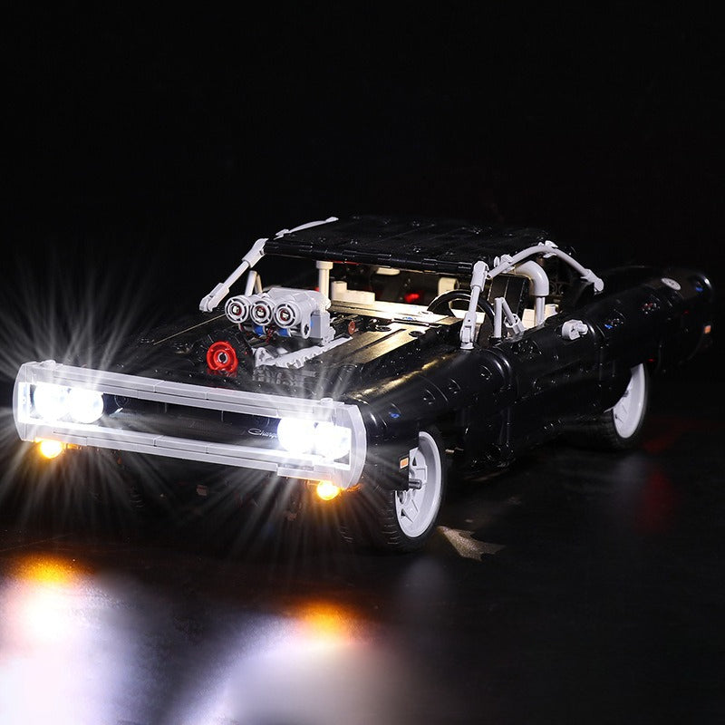 Classic American muscle car building block model assembled and ready for display