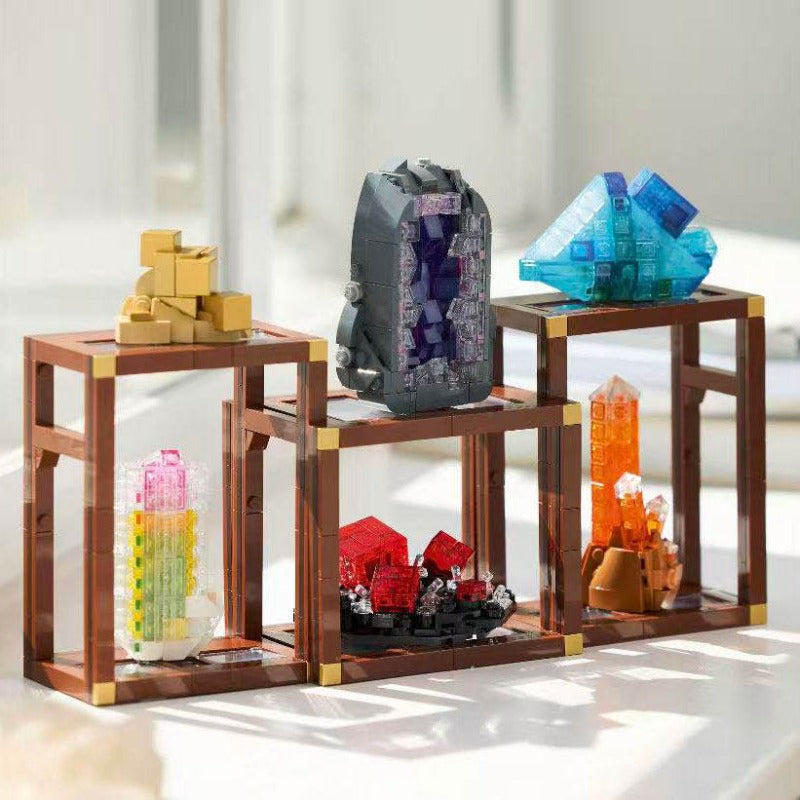 Close-up of an individual brick-built crystal formation model