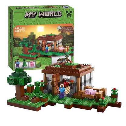 Pixel survival building block set on a display shelf