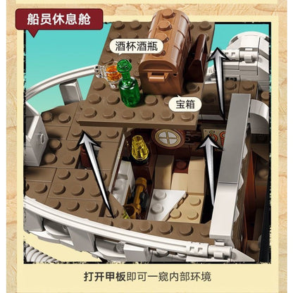 The Going Merry Pirate Ship building block model, close-up detail