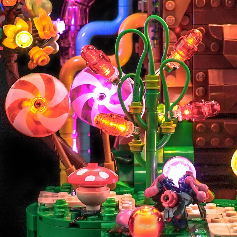Chocolate factory building model shown with the LED lighting kit installed