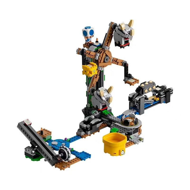 Side view of the completed obstacle scene brick build
