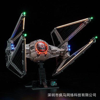 Full starfighter build displayed on a stand