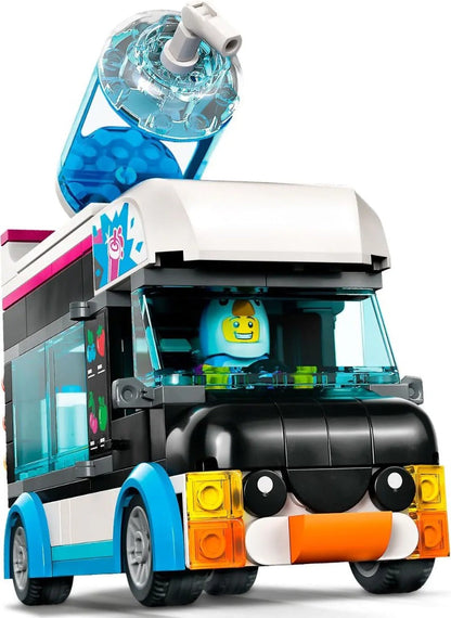 Rear view of the finished penguin-themed van building block model