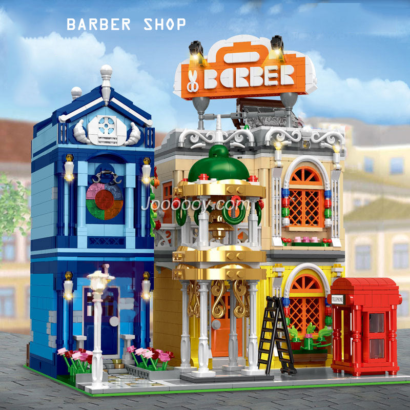 barber shop building block set side profile