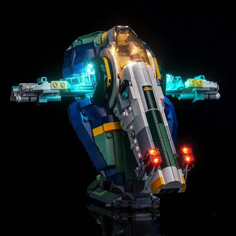 Close-up of the starship's curved cockpit pod detailing