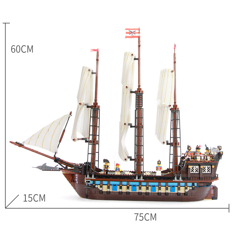 Front bow view of a building block pirate ship model