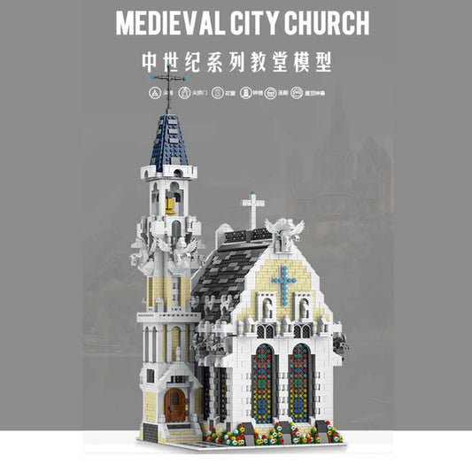 None-piece medieval city church building block model front view
