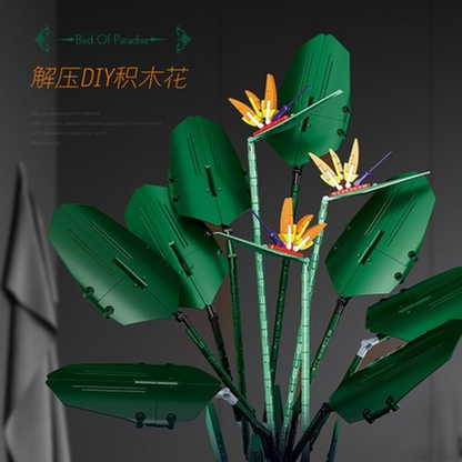 Side view of bird of paradise building block leaves