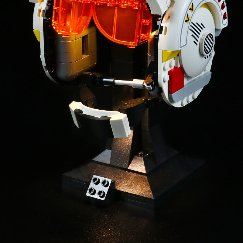 Helmet display piece on a shelf-style stand