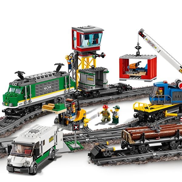 City cargo train building block set assembled