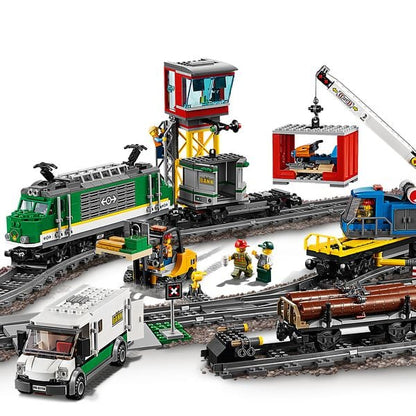 City cargo train building block set assembled