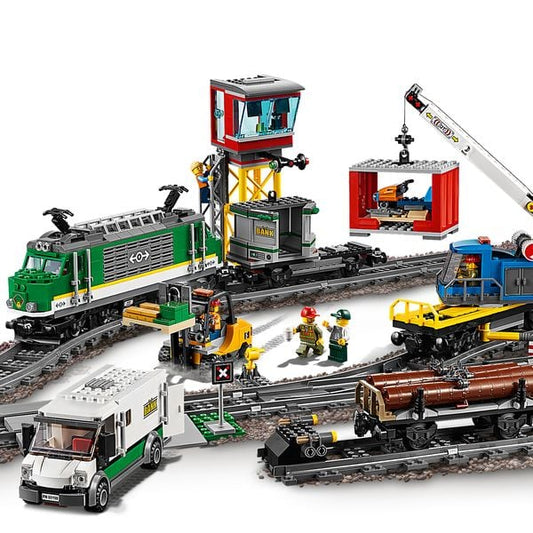 City cargo train building block set assembled