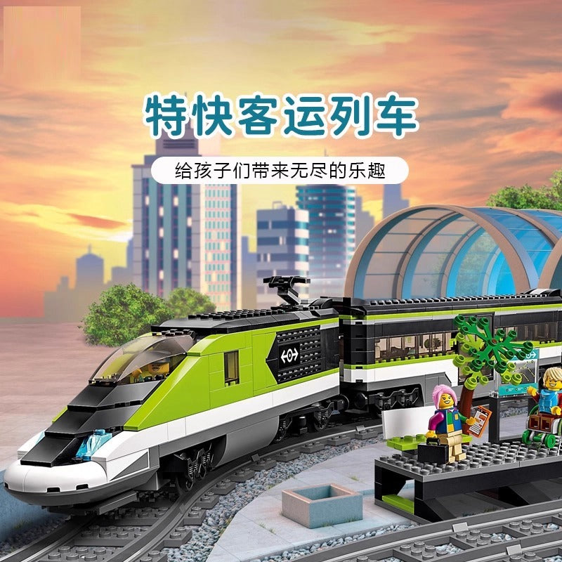 Built passenger train brick model shown from another angle