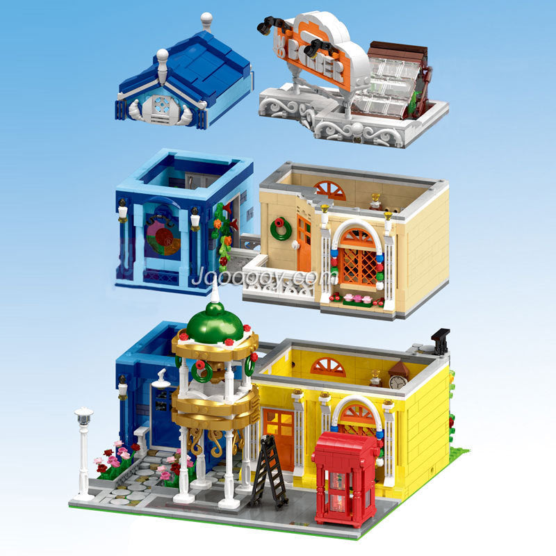 barber shop building block set assembled model close-up