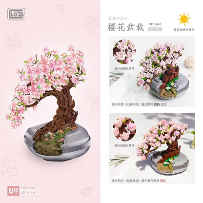 Potted plant mini brick building set, close-up detail