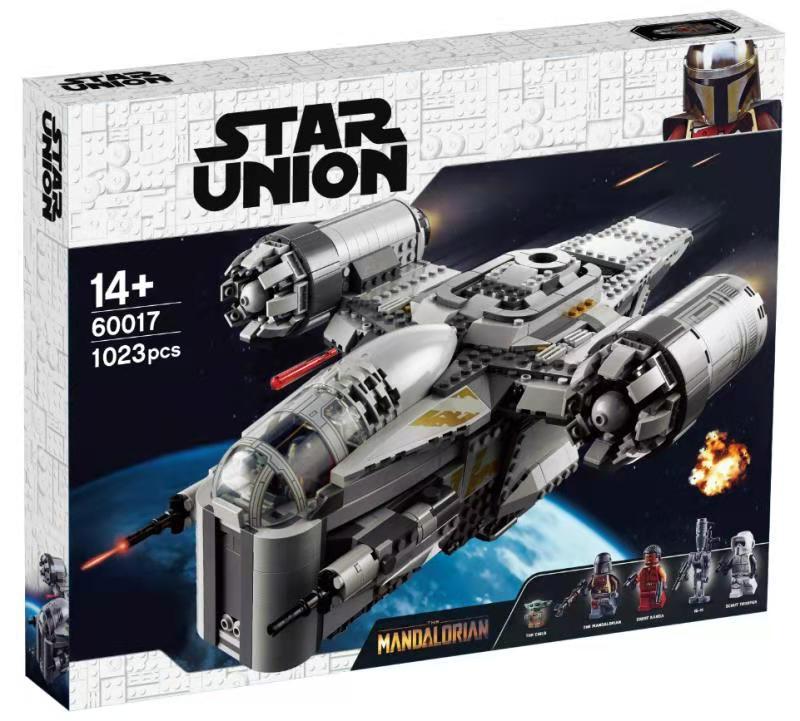 Assembled bounty hunter gunship starship building block model