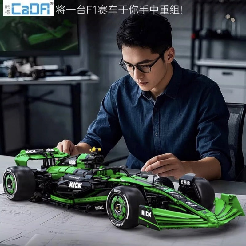 1:8 scale Formula racing car building block model, cockpit and interior detail