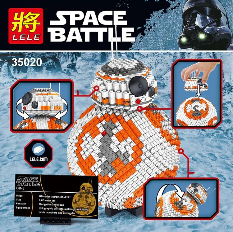BB-8 droid model building block set assembled