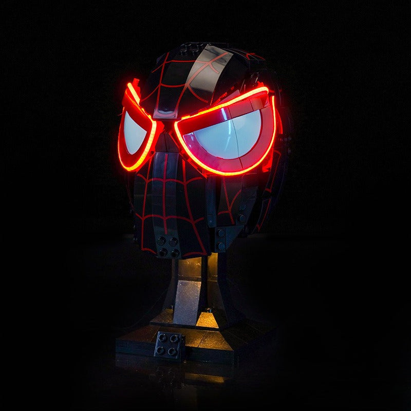 Hero mask display build shown lit up with the LED kit