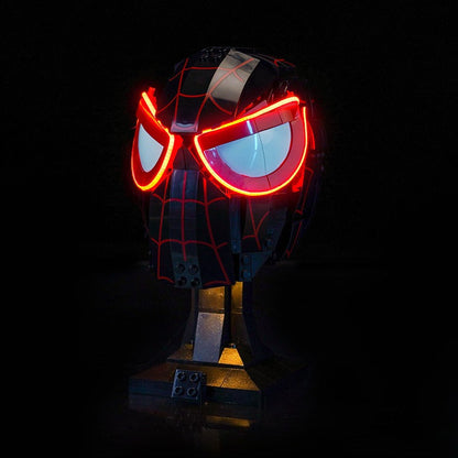Hero mask display build shown lit up with the LED kit