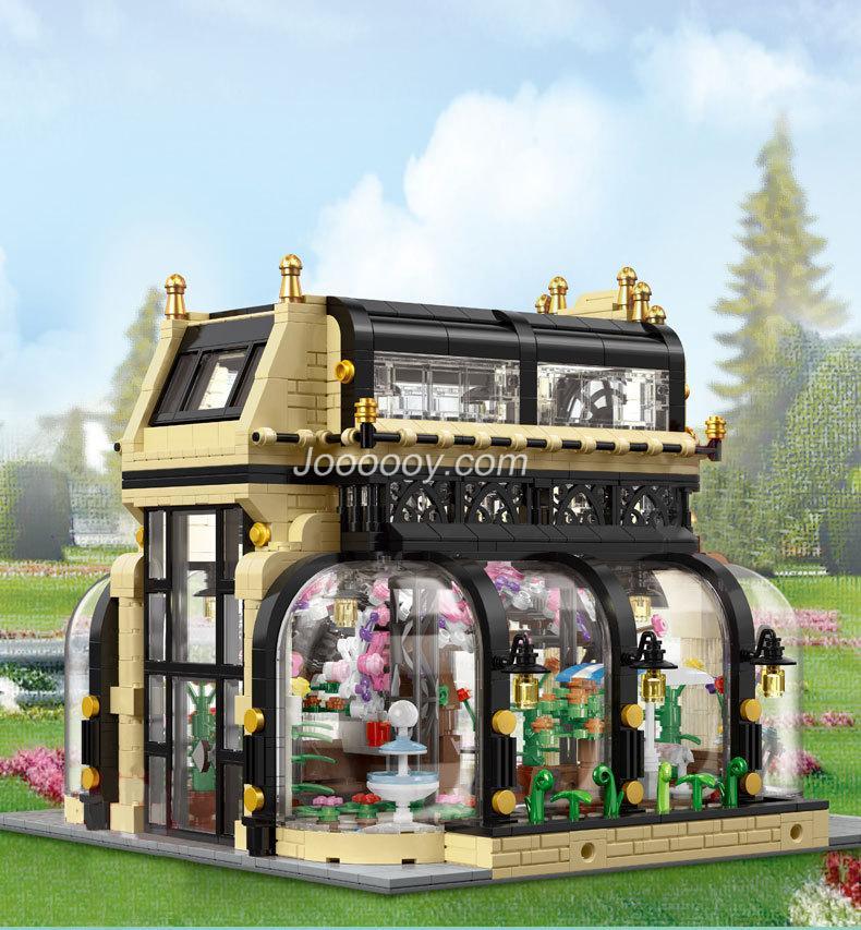 Botanical Garden Building Set with LED Lights side angle building block construction