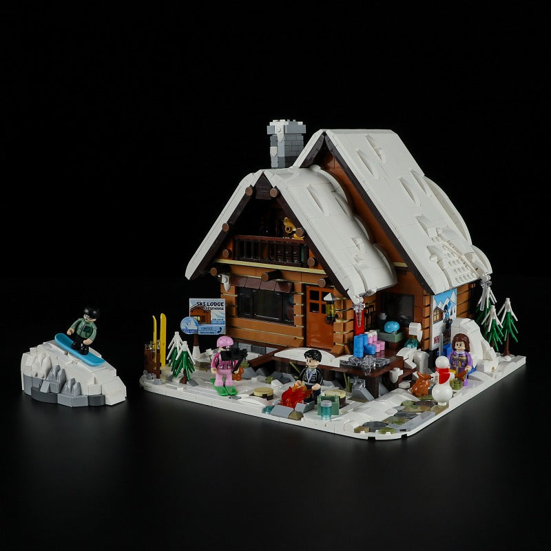 Vintage Ski Hut Building Block House Set with Lights – 2187 PCS – detail view 13