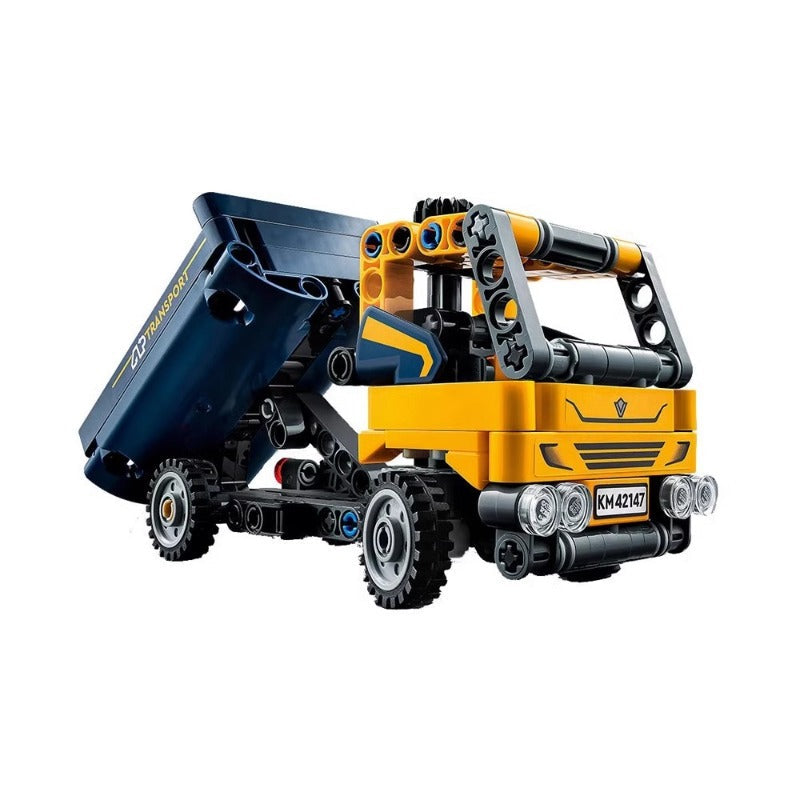 Rear view showing the tipping bed on the truck