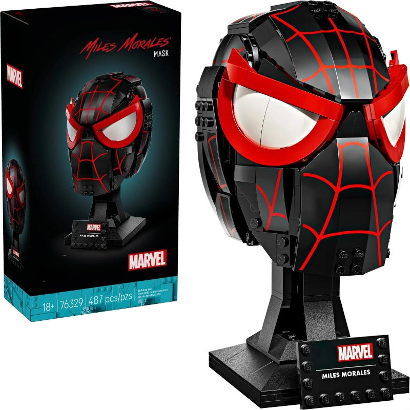 Front view of the 487-piece wall-mounted hero mask building block set