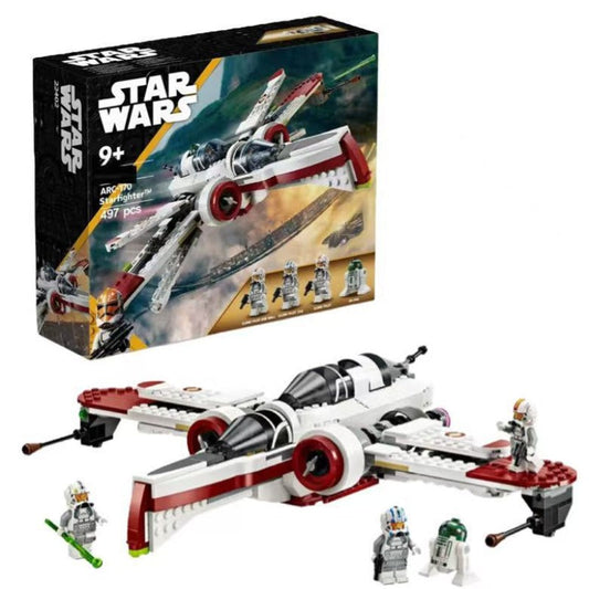 Tri-wing starfighter building block model, front view