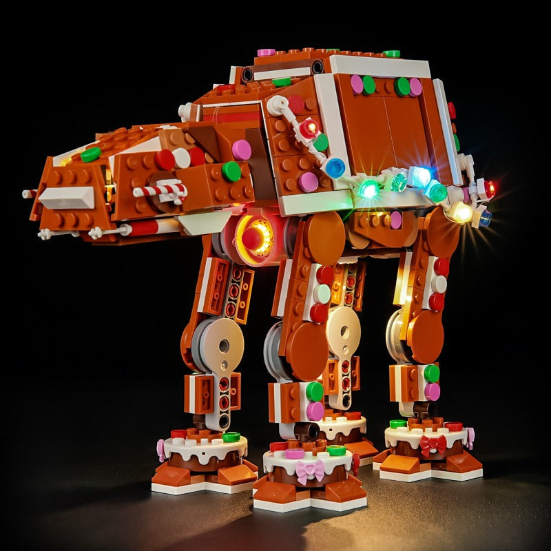 Close-up of the walker's festive candy and gingerbread detailing