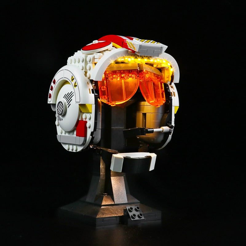 Angled view of the finished brick helmet