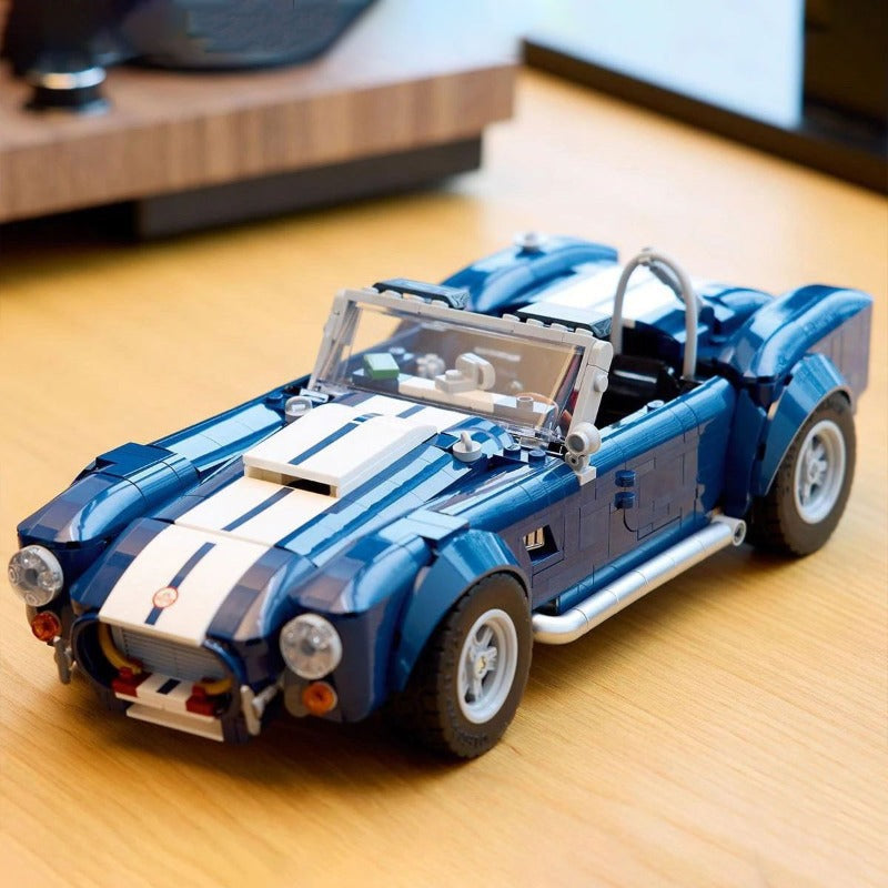 Side view of the assembled brick car model