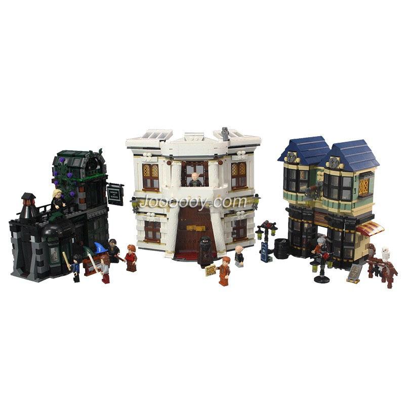 Assembled magical alley shopping street scene building block set