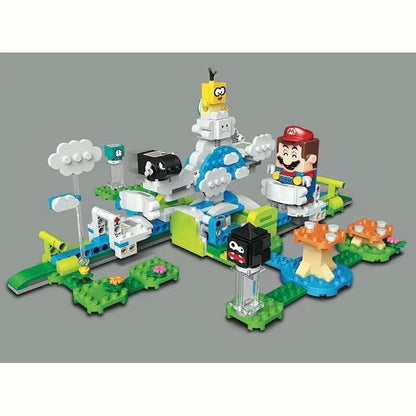 Side view of the completed floating platform brick set
