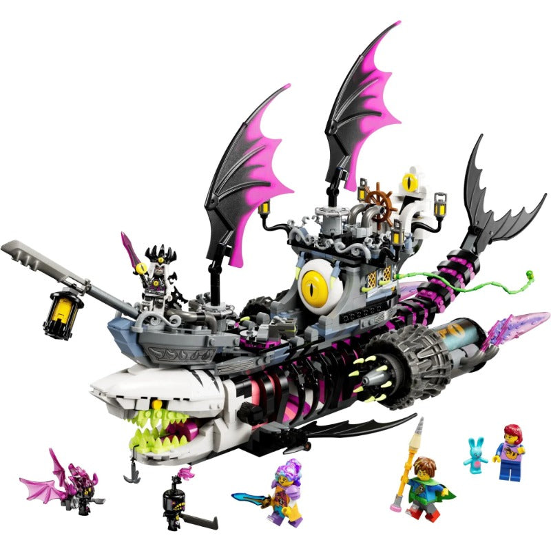 Assembled Knightmare Shark Ship building block set, 1388 pieces
